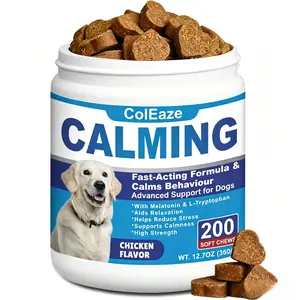 ColEaze Calming Chews for Dogs, 200 Count Chicken Flavor Anxiety Relief Supplement with Melatonin & L-Tryptophan - Natural Stress Support for Separation, Thunderstorms, Fireworks & Hyperactivity, All Breeds & Ages (Not a Medication)