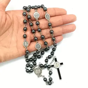 San Benito Rosary Necklace with Cross and Beads Religious Jewelry for Men and Women
