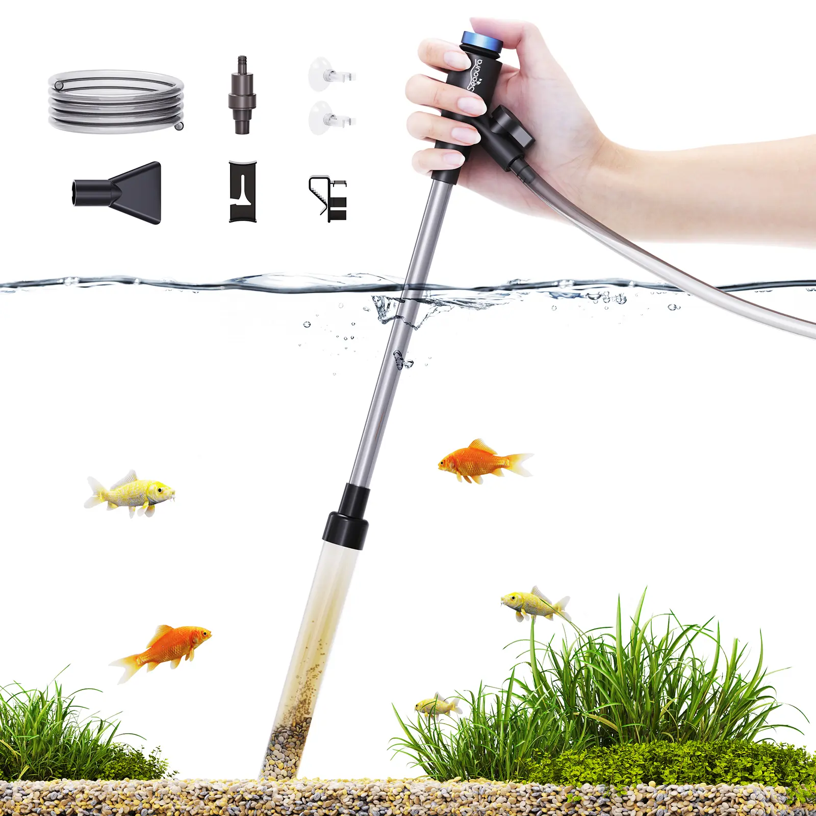 Seaoura Gravel Vacuum for Aquarium Fish Tank Cleaner   Manual Fishtank Vacuum Cleaner Small Aquariums Water Changer Adjustable Siphon Pump Use for Fish  Tanks Cleaning Manure Wash Sand Coral Mini Auto-Siphon Brewing aquarium accessories tiktokshopspringgl