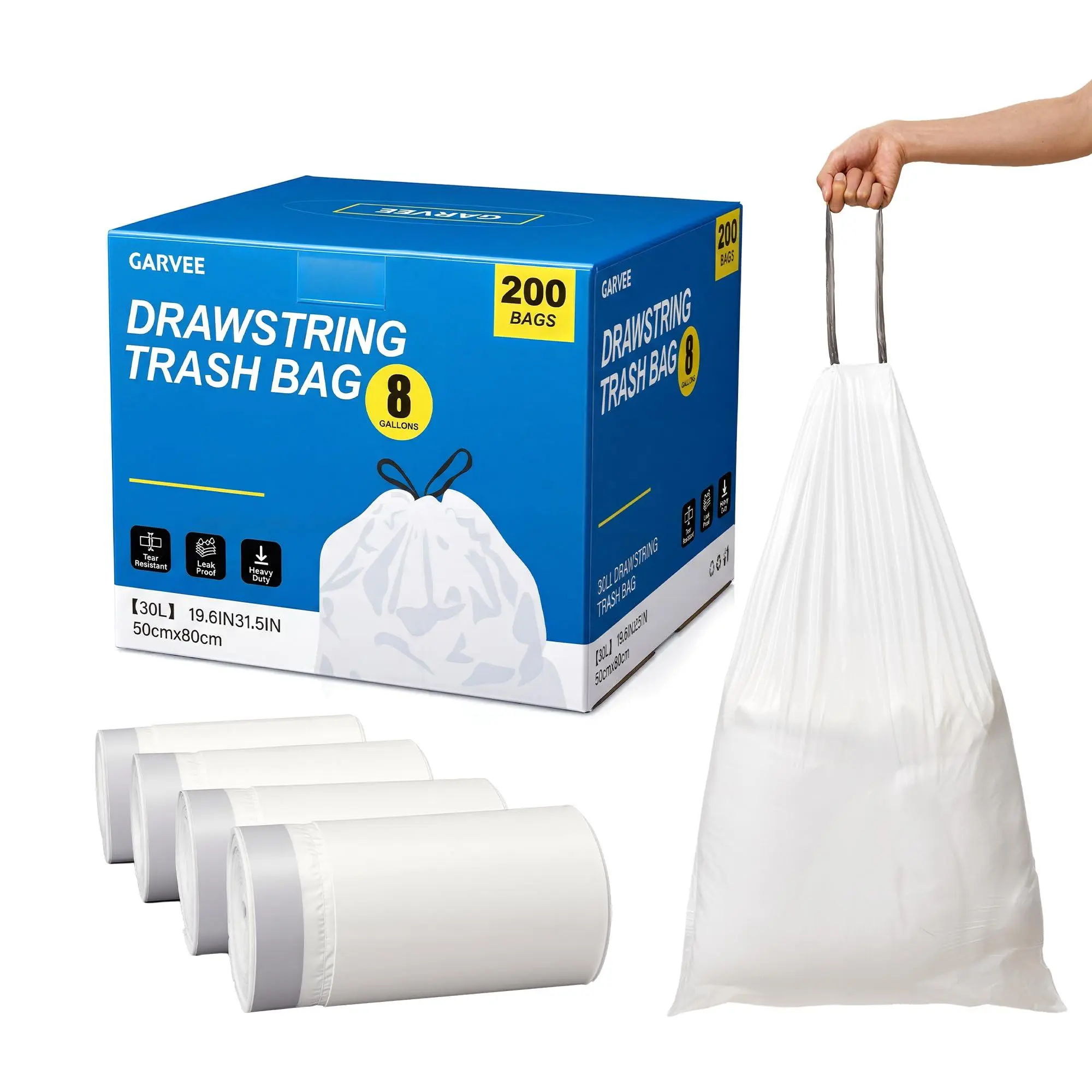 Household 30L HDPE Plastic Bin Bags Set (200 Count, 4-Pack) - Heavy Duty, Recycled, 30 Micron, Tear Resistant, Secure, Perfect for Standard 30L Wheelie Bins, Kitchen Use