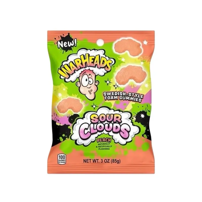 Warhead Sour Clouds Swedish-Style Foam Gummies, Peach Flavor, 1 Bag (3oz)
