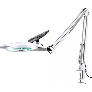10X LED Magnifying Lamp with Clamp, 2,200 Lumens Dimmable Super Bright  Magnifying Glass with Light and Stand, Adjustable Swivel Arm Magnifier lamp for Reading Repair Crafts-White