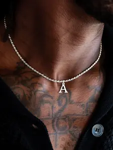 Men's Silver Color Letter Pendant Necklace Initial, Simple Classic Stainless Steel Chain, Casual Style, All Seasons