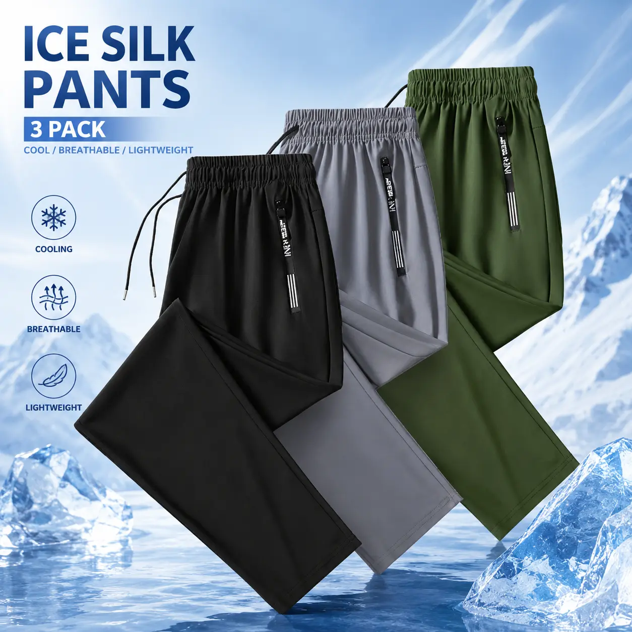 Stay Cool All Day — Men’s Ice Silk Pants 3 Pack | Soft • Breathable • Lightweight
