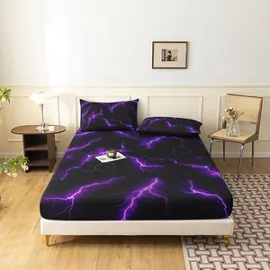 3Pcs Lightning Fitted Sheet Set, Soft Microfiber Deep Pocket Non-Slip Bed Sheet with Pillowcases, 3D Cool Lightning Bedding Set for Gamer Room, Silky Fitted Sheet, Silky Bedding Sheets, Multiple Colors Available