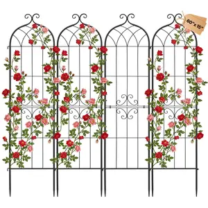 VEVOR Outdoor Steel Arched Garden Trellis, 4 Packs 60x15in Powder-Coated Plant Supports with Locking System, for Flowers, Vegetables