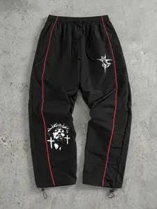 Men's Praying Hands Jesus Print Sporty Pants with Lines, Gym Workout Running Trousers with Side Pockets, Trendy Athletic Quick Dry Breathable Jogging Sweatpants, Drawstring Elastic Waist, Adjustable Cuffs, Gym Sportswear Bottoms, Active Pants