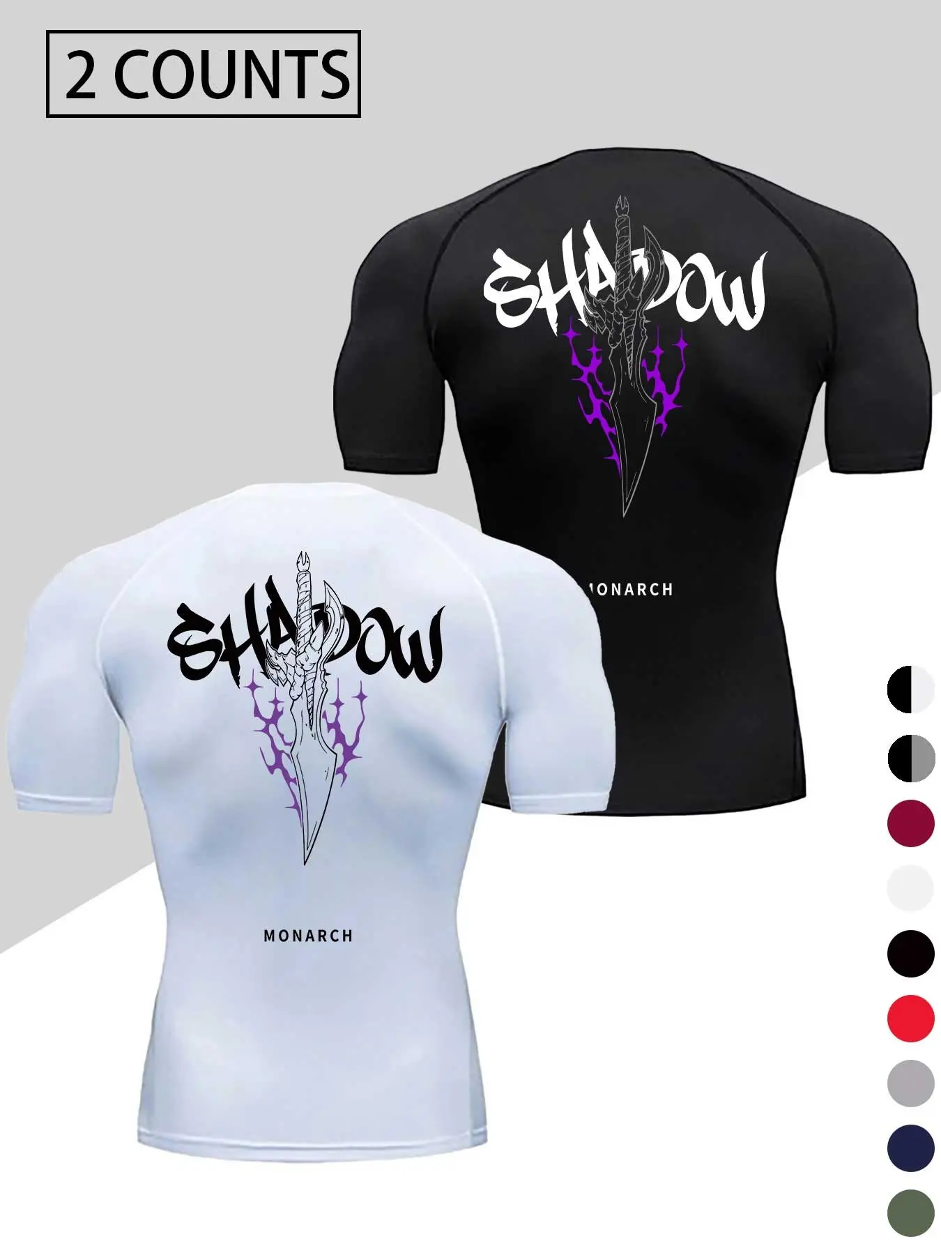 Swords and English Print Men's Two-Piece Quick-Drying Athletic T-Shirt Set, Workout Set, Elastic fitness training top, moisture-wicking sportswear, suitable for running, training, breathable fabric, comfortable fit, Casual Sports Style