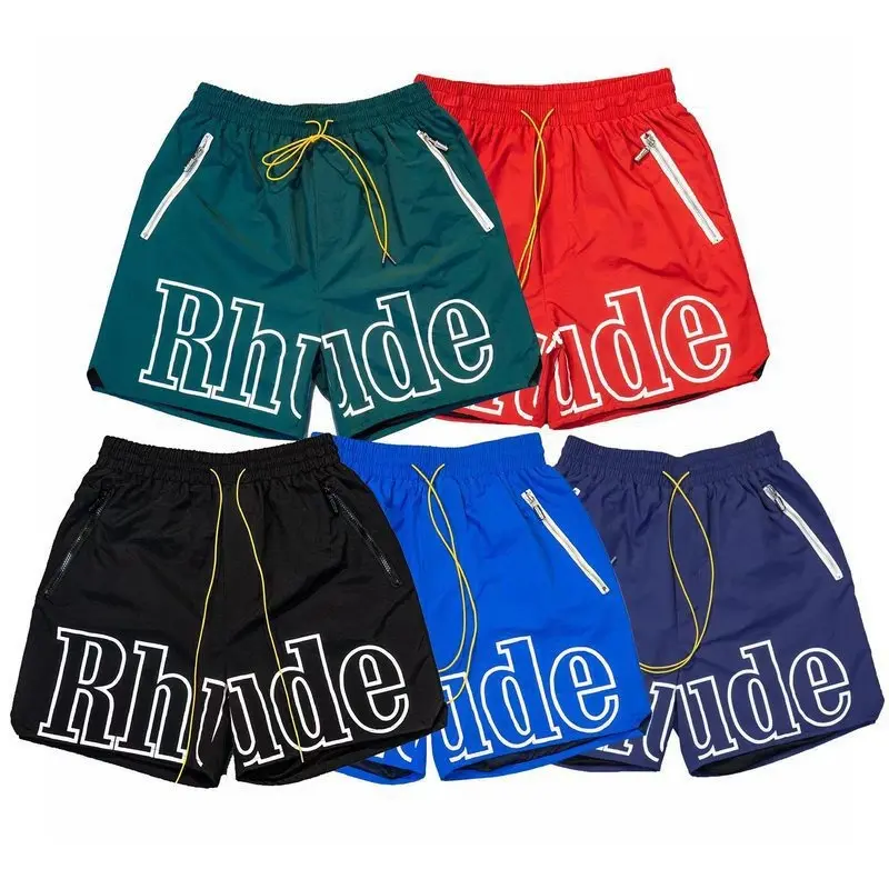 RHUDE Letter 3M Reflective Casual Sports Shorts Men's and Women's American High Street Beach Pants
