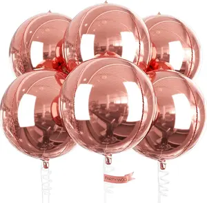 PartyWoo Rose Gold Foil Balloons 6pcs 22 Inch Large Round Foil Big Giant 4D Jumbo Inflatable Mirror Ball Mylar Balloons for Baby Shower Floral Birthday Wedding Bachelorette Party Decorations