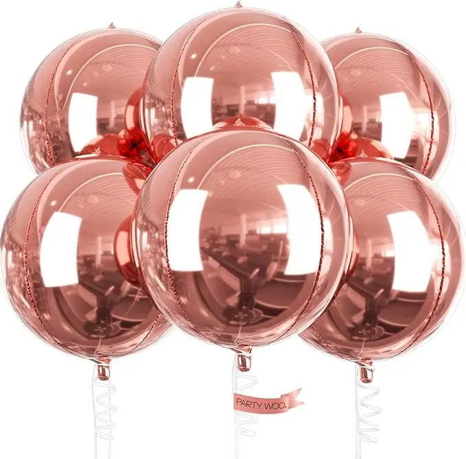 PartyWoo Rose Gold Foil Decorative Balloons, 6pcs 22-Inch Large Round 4D Mirror Mylar Balloons for Birthday, Baby Shower, Wedding Decorations, Decorative Balloons Balloons, Foils Balloons