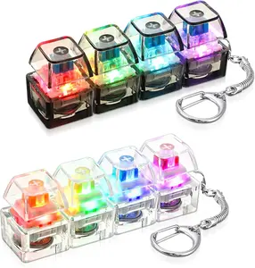 Stress-relieving toy mechanical keyboard, crystal keycaps Keychain with LED lights, transparent design, Keyboard Fidget clicker keychain Fidget Game pop press button real quick