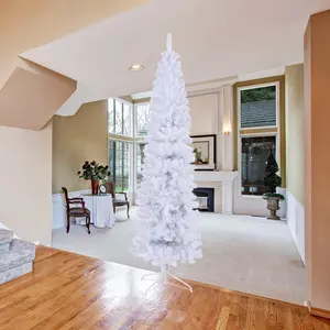 7.5FT White Slim Artificial Christmas Tree Includes Foldable Metal Stand Christmas Tree