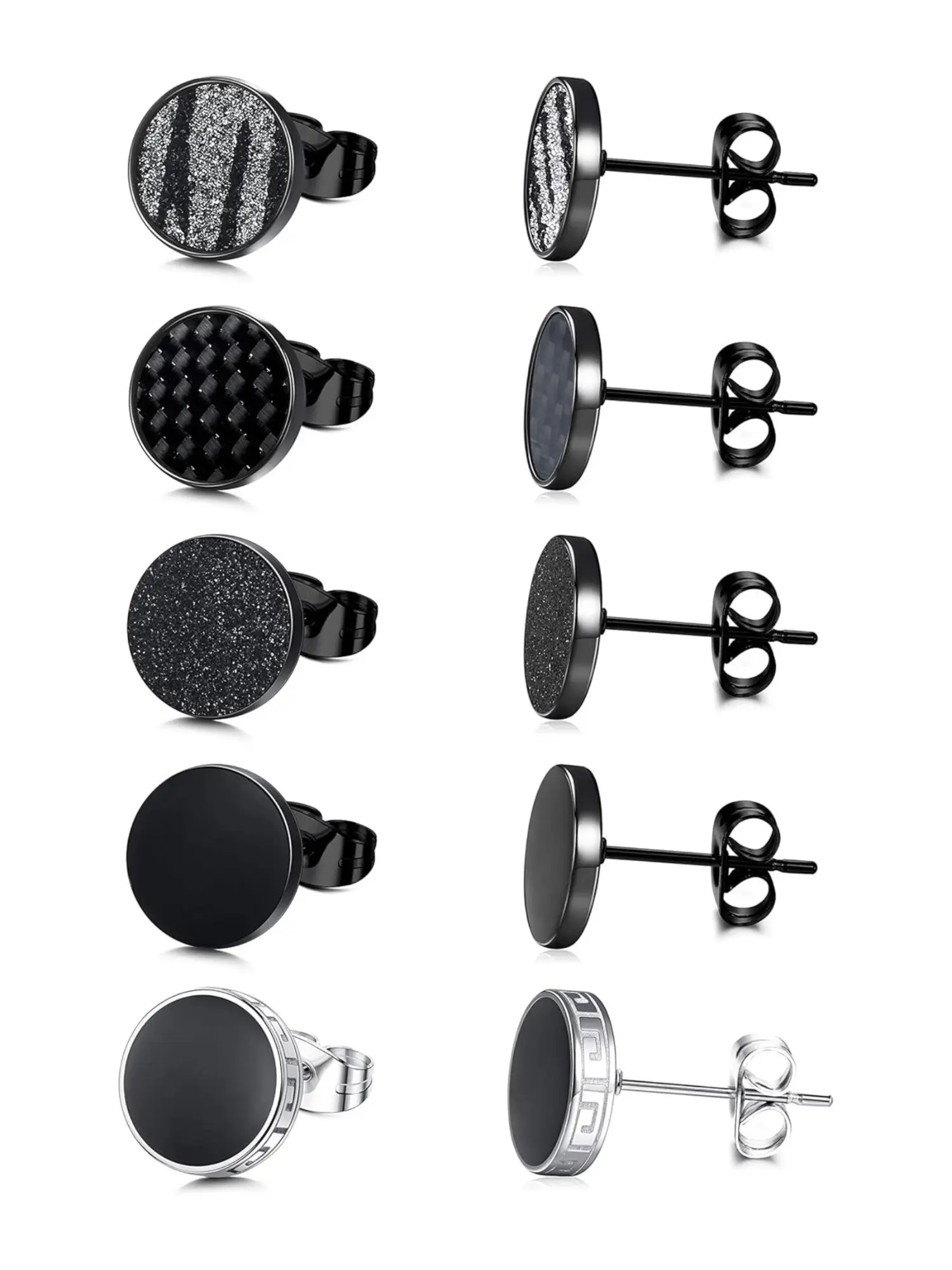 5 Pairs Matte Black Round Stud Earrings Set for Women Men Premium Surgical Stainless Steel Sleek Round Studs Stylish Matte Finish Timeless Versatile Minimalist Design Lightweight for All-day Comfortable Wear Perfect for Daily Outfits Casual Street Looks