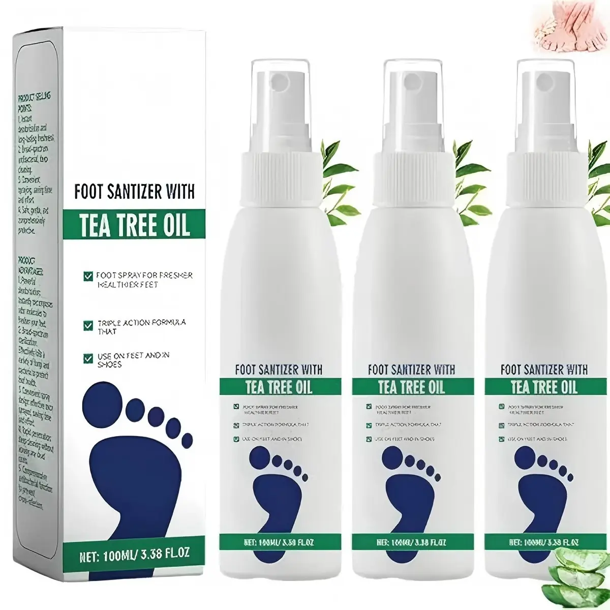 Tea Tree Oil Foot Deodorant Spray is a natural antibacterial  sanitizer infused with oregano for itch relief and long-lasting foot odor control. This daily home foot hygiene aid is a gentle care product designed to effectively combat foot odor.