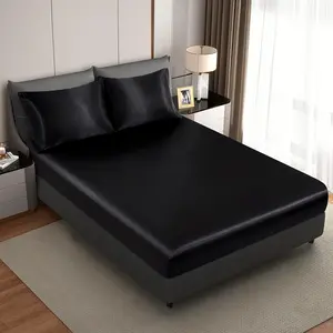 Silk Satin Black  Fitted Sheet, Deep Pocket Fitted Sheet Only, Breathable, Non- Fading, Fully Elasticized Bed Sheets Sold Separately