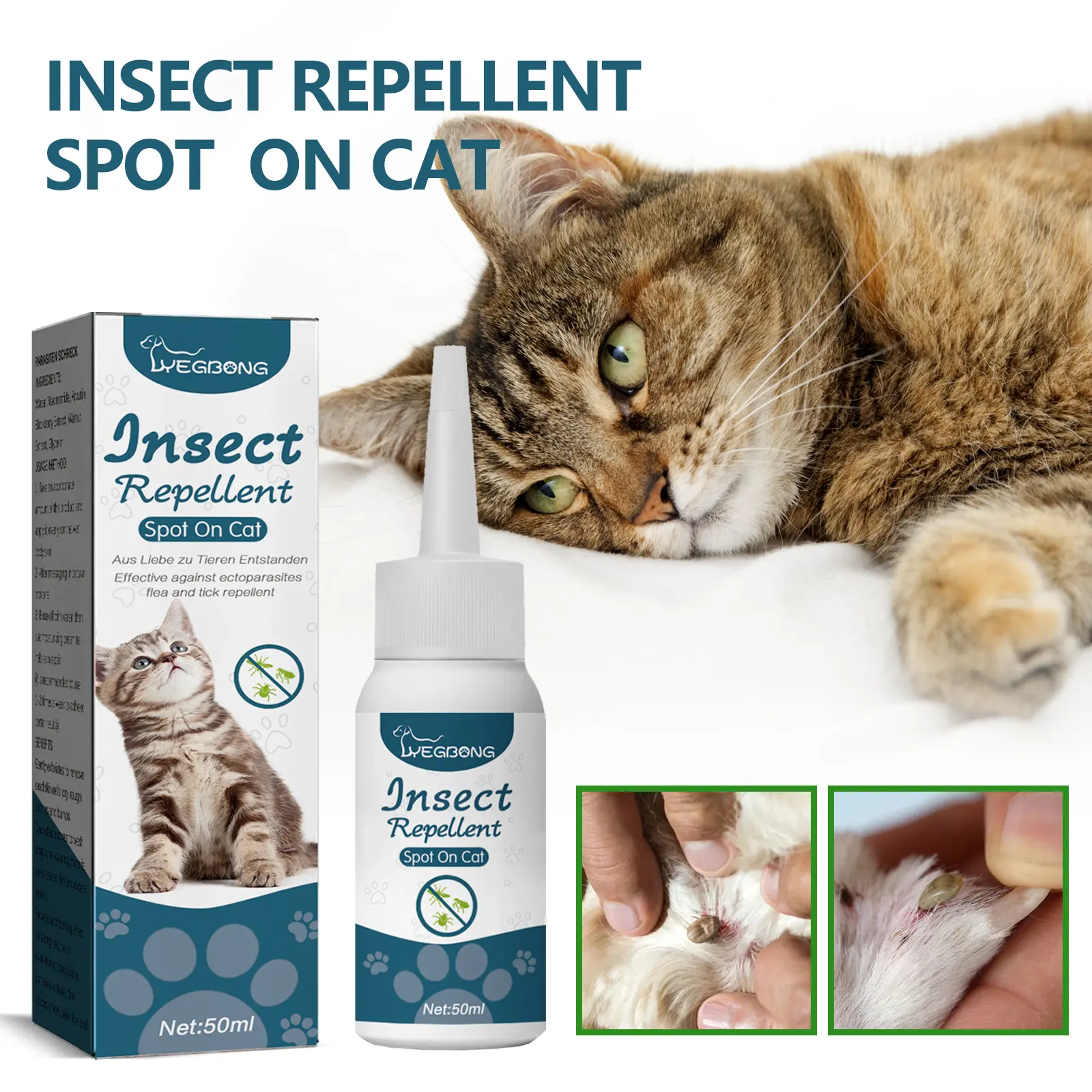 YEGBONG Pet Anti-Flea & Tick Solution – Effective Skin-Cleansing Drops for Cats & Dogs, Eliminates Fleas, Lice & Ticks!