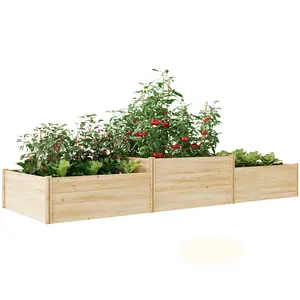 AMERLIFE 2 Tier Raised Garden Bed, Mortise & Tenon Structure 23 Inch Depth Fir Wood Planter Box, 3-Section with Open Base, Ideal for Vegetables, Flowers, Herbs in Backyard/Garden/Patio, 142x49x24 in