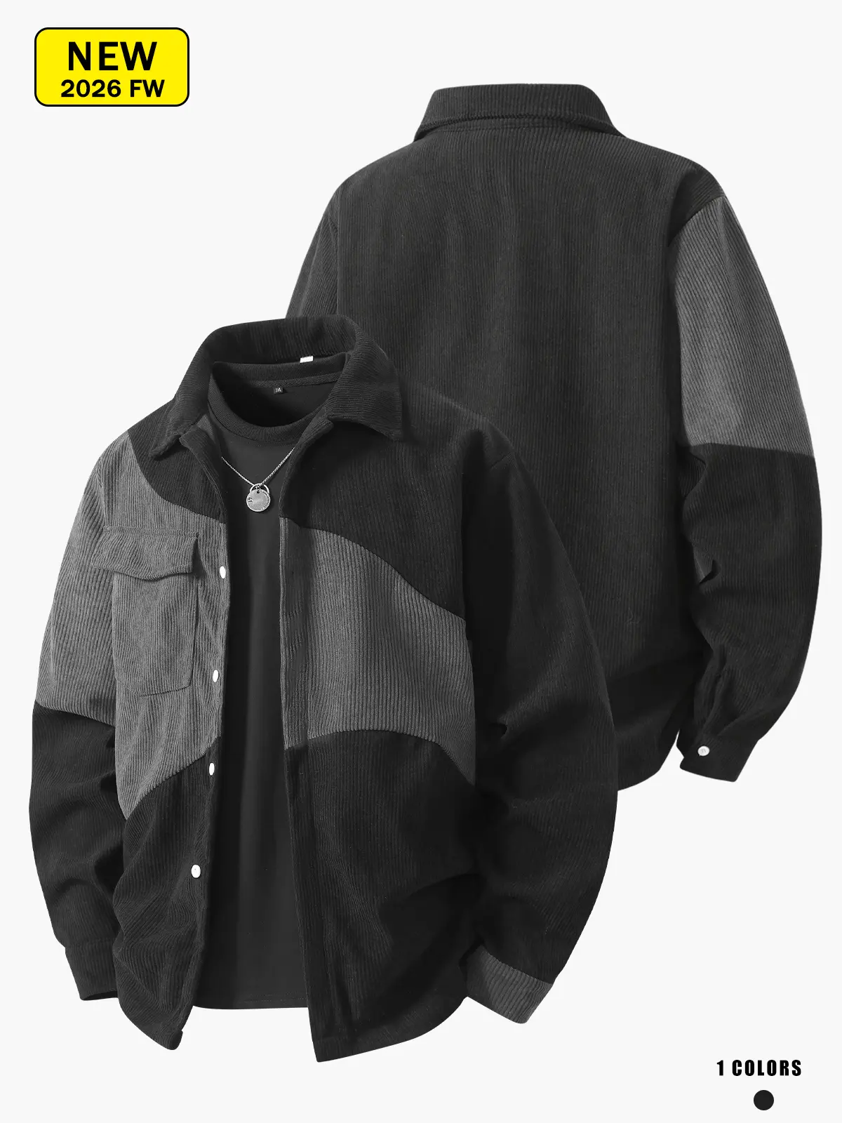 Men’s corduroy jacket with notched lapel, retro casual style, warm and comfortable for spring and autumn.