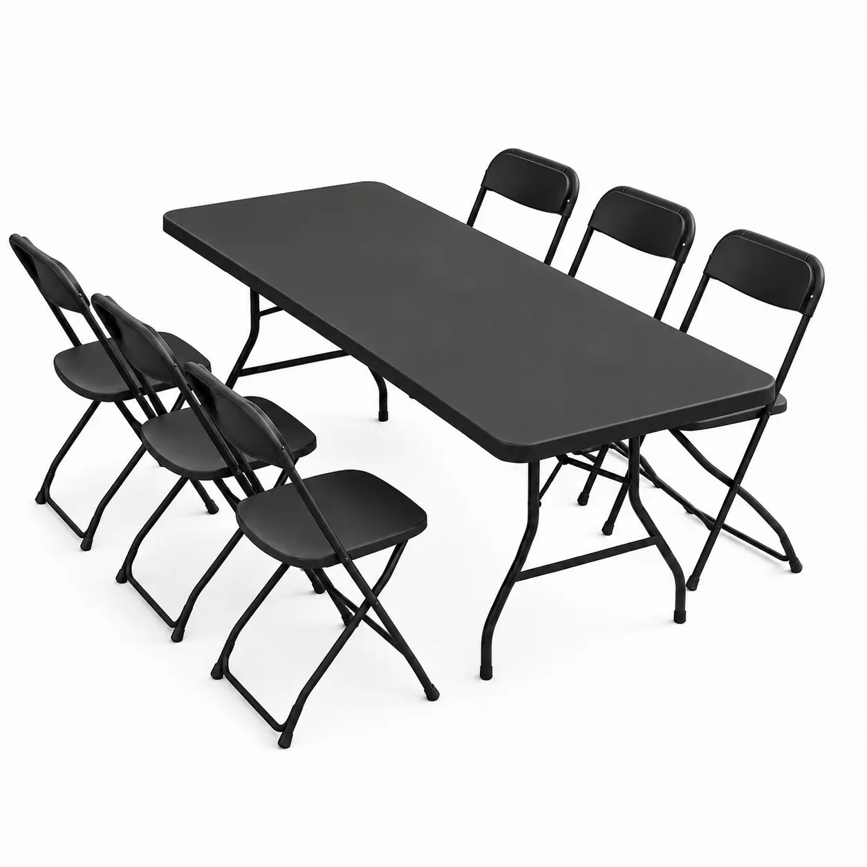 Black 6 FT Folding Rectangle Garden Table Set with 8 White Folding Chairs - Indoor Outdoor Furniture, Outdoor Furniture Set for Picnic, Commercial Use