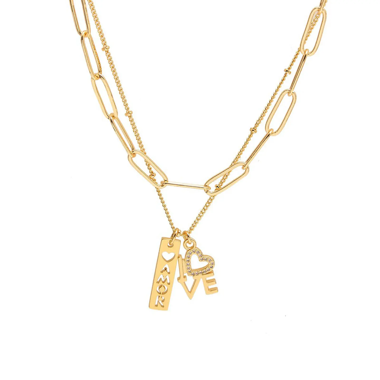 springtok Zircon necklace golden multi-layer English letters love heart necklace ladies daily wear gift
