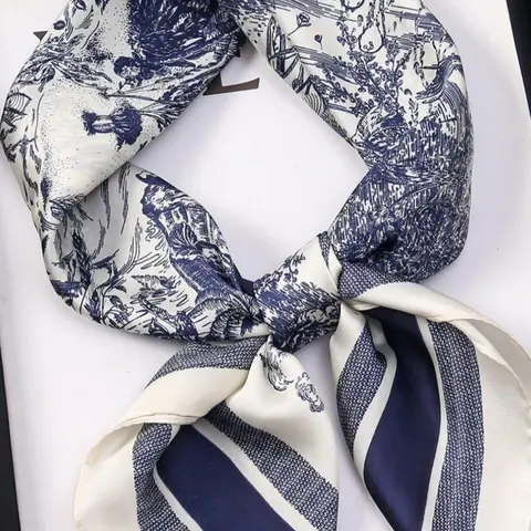 Women's Elegant Silk-Like Bandana Versatile Headscarf - 27-Inch Chinese Ink Painting Print Square, Versatile for Neck/Head/Bag Decoration, 4-Season Accessory