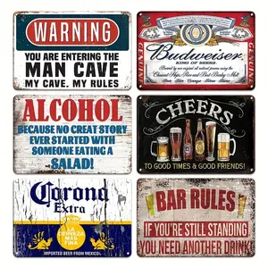 Funny Bar Vintage Metal Tin Sign - 6 pcs Set with Humorous Quotes, Bar Kitchen Mancave Decor & Retro Wall Poster Plate Accessories for Home Decor farmhouse  home  decor beer lover creative small gift Decoration Art Room Signage