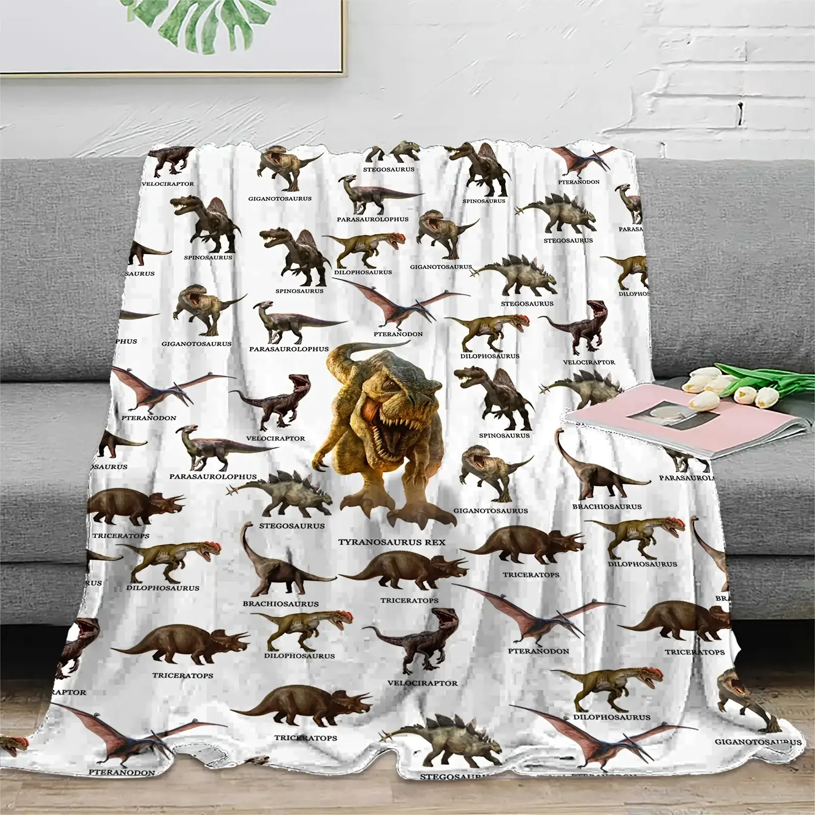 Dinosaur Print Super Soft Breathable Lightweight Flannel Throw Blanket - 1-Count Portable Travel-Ready Bedding Supply, Animal Theme & Character Print Blanket for Home Napping, Dinosaur Blankets, Animal Theme Blankets