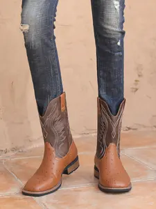 Men's Fashion Embroidering Design Pointed Toe Boots, Western Cowboy Style Boots, Western Embroidered Boots, Casual Comfortable Mid-calf Boots, Male All-match Trendy Shoes for Daily Wear