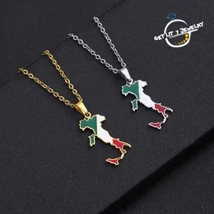 New style hip-hop Italian flag and map pendant necklace, unisex couple style