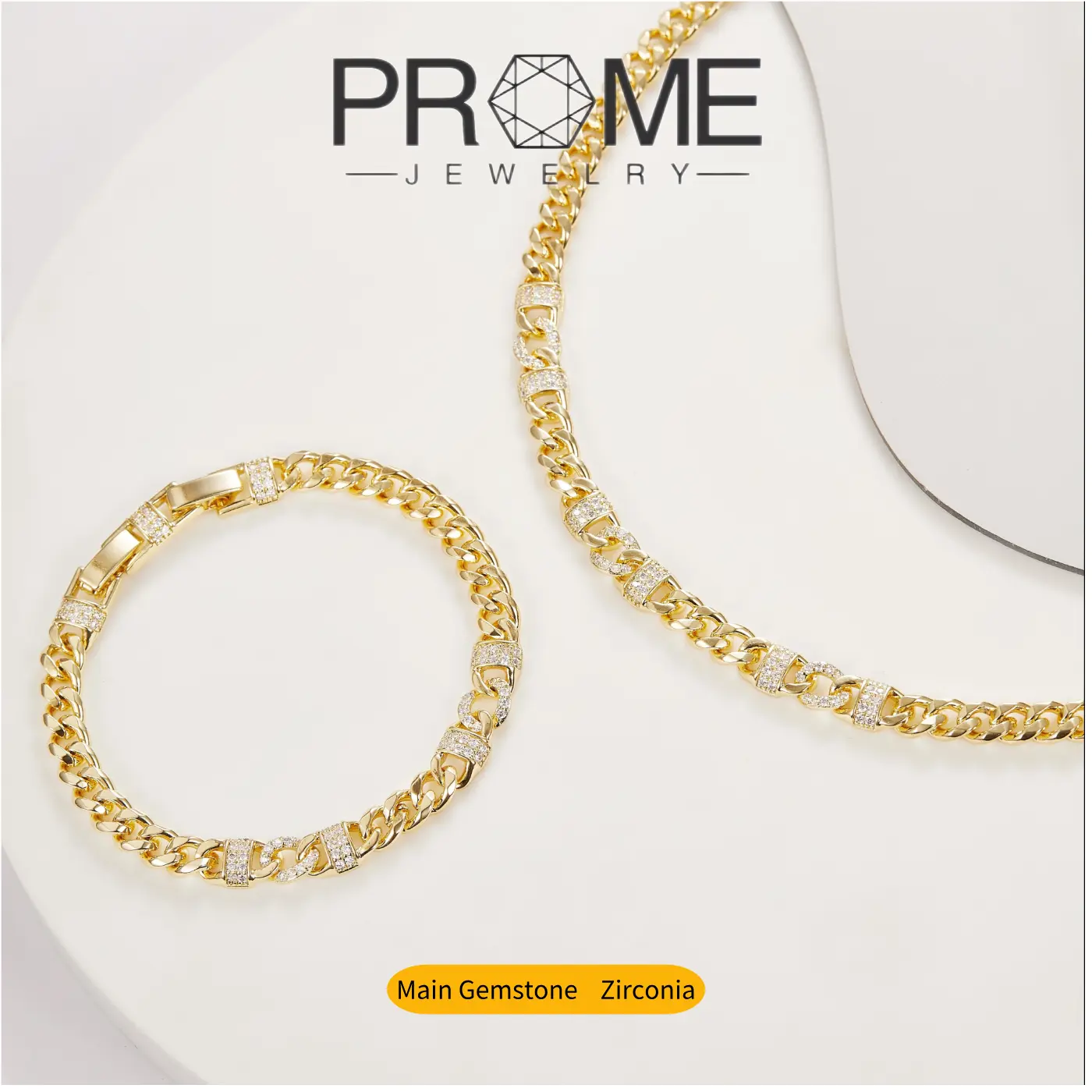 CS007 Women's Cuban Link Chain Set - Zircon-Adorned, Minimalist Design, Unique Stylish Jewelry Gift, Cuban Chain Set