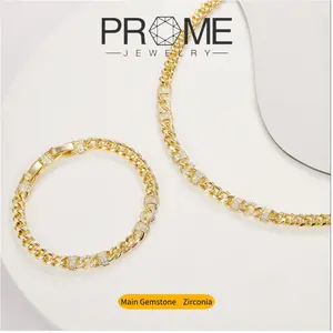 (CS007)Cuban Link Necklace and Bracelet Set Zircon, Minimalist Design, Stylish and Unique Gift for Women
