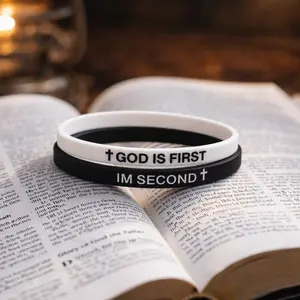 Christian Faith Bracelet Set – “God Is First, I’m Second” Silicone Wristbands | Inspirational Bible Verse Bracelets for Men & Women