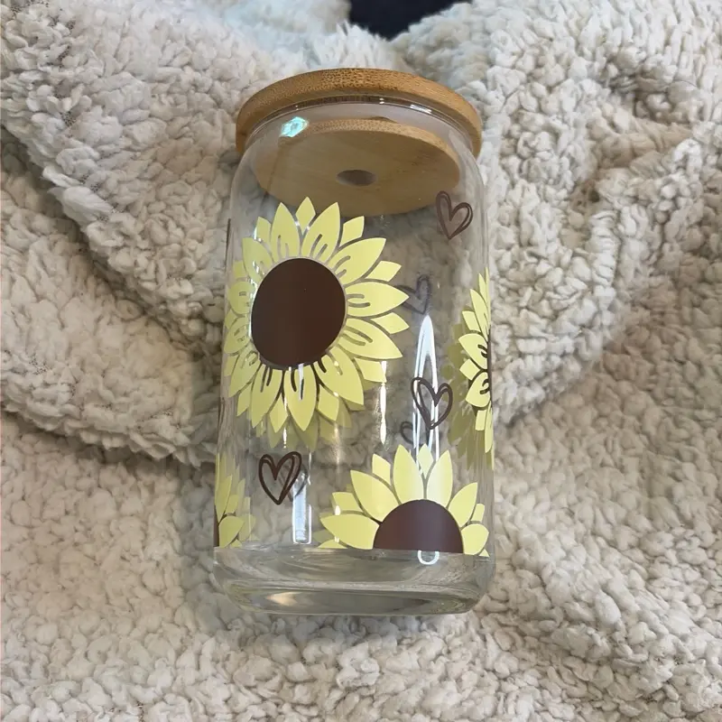 16 oz Sunflower Glass, Durable Clear Drinking Glass for Daily Use