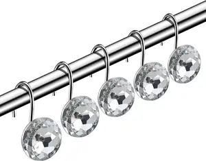 12 Pcs Acrylic Rolling Diamond Shower Curtain Hooks: Rust-Proof Rhinestones