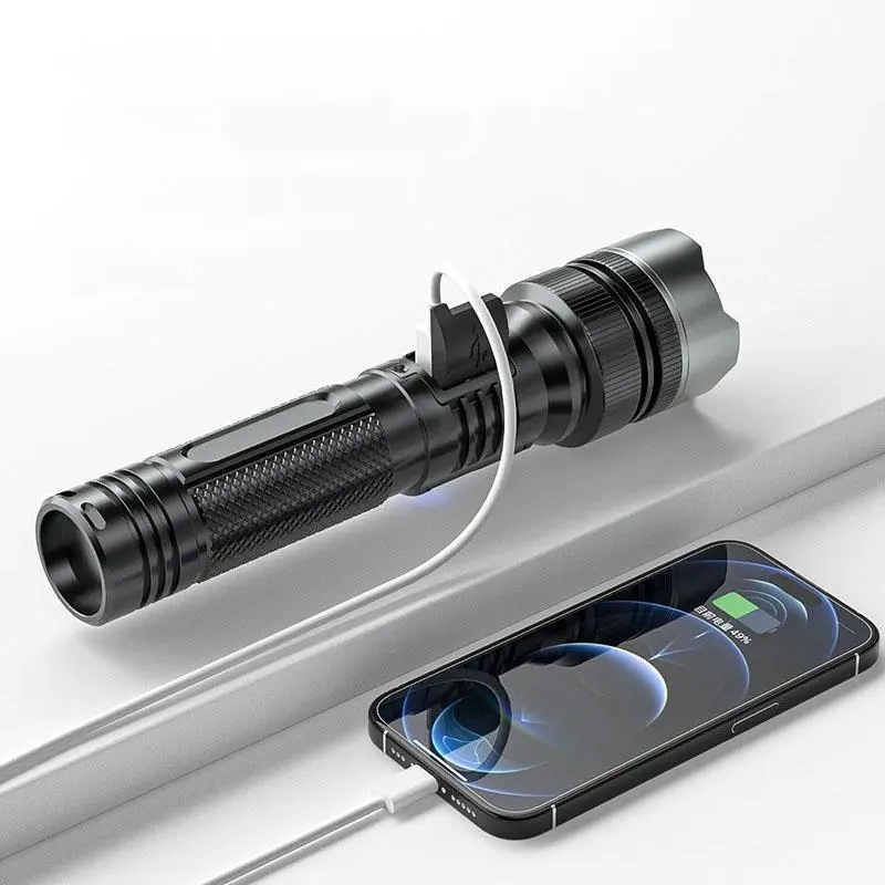 Qawtor Compact Rechargeable 2-in-1 Super Bright Zoomable USB Flashlight, Power Bank Function, Digital Display of Power,  6 Lighting Modes, Waterproof Flash Light for Outdoors, Hiking, Emergency Use