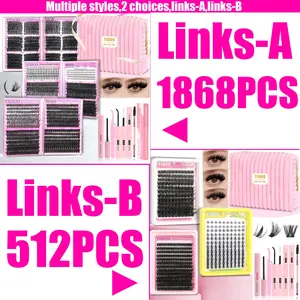3/6 Styles Lash Clusters Kit Makeup Bag Kit 1868/512pcs Large Capacity Eyelash Extensions Volume/Mega/Full/Spikes/Bottom Lashes Clusters Kit Bulk Packs 5-20mm D Curl Wispy Individual Lash Clusters Kit with Bond&Seal DIY at Home Easily Holiday gifts