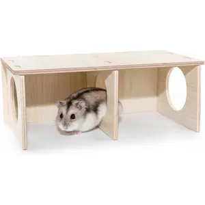 2-Chamber Wooden Hamster Peep Tunnel Hideout Water-Resistant Platform for Dwarf Hamsters and Small Pets 8.3" x 4.3" x 3.1"