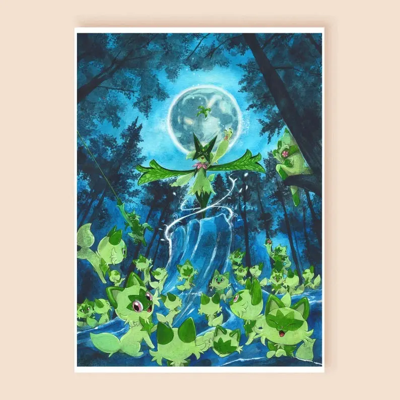 Sprigatito Poster, Unique Fan Gift, Nursery Bedroom Art, Unframed Wall Art, Home Decor for Anime Lovers