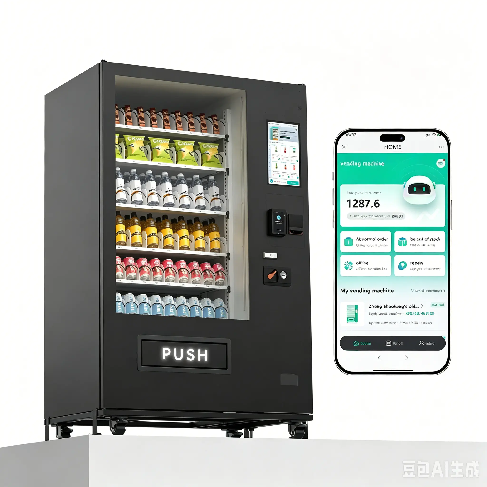 PACAU 60-Slot Commercial Vending Machine for Sale, Refrigerated Snack & Drink Combo Vending Machine with 15.6'' LCD Display, Credit Card NFC Bill & Coin Payment, Smart Vending Machine for Business