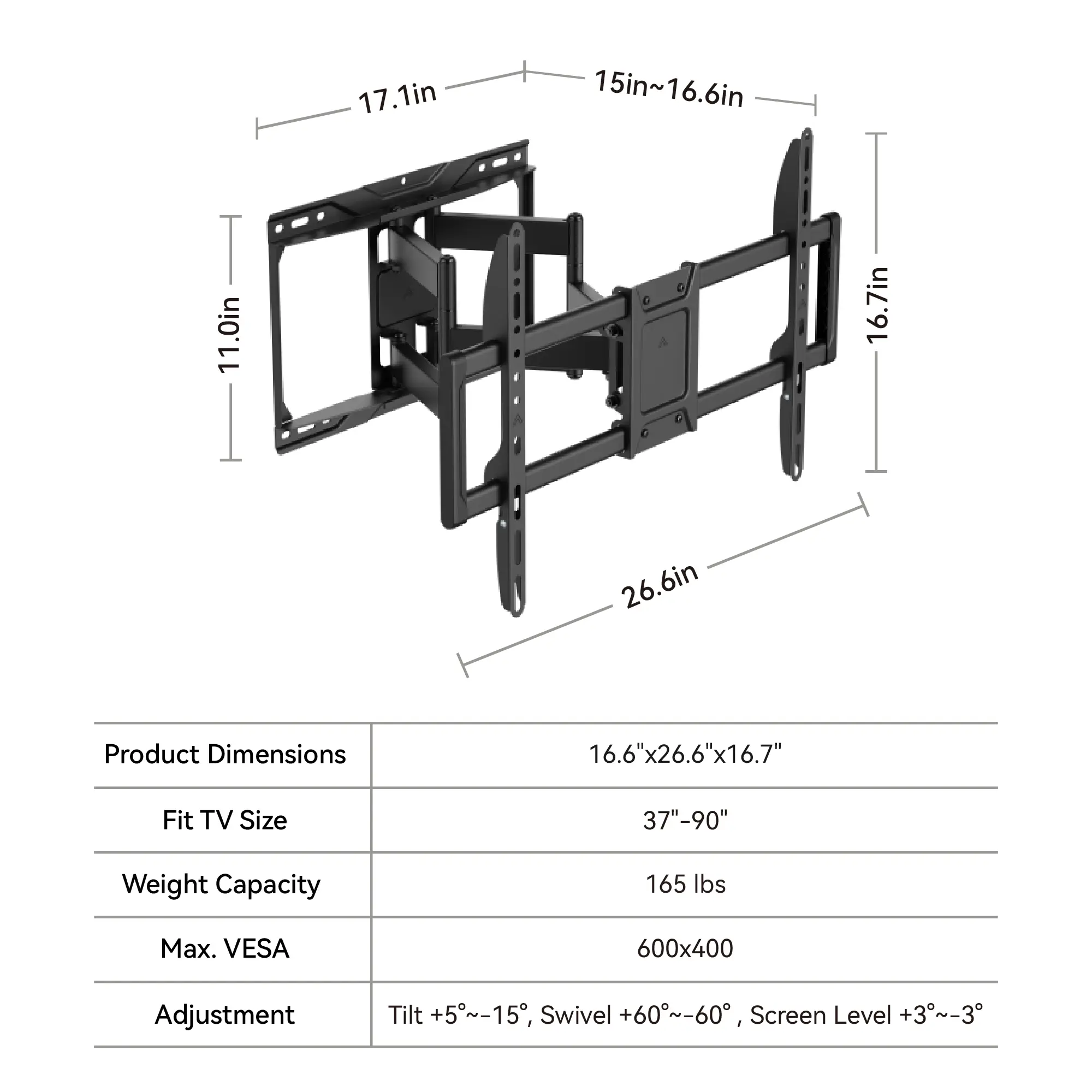 37-90 inch (165 lbs Load)