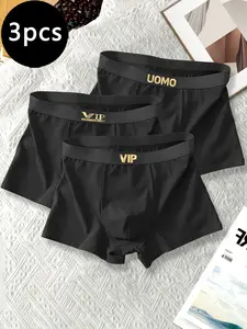 Men's Trendy Simple Briefs Breathable Comfort Four-Way Pants Pure Waistband Printed Briefs (3 Pack), Casual Outdoor Sports Training