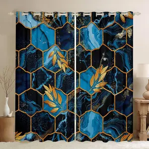 Honeycomb (2 Panels) Darkening Drapes,Blue Marble Curtains,Modern Marble Aesthetic 30%-50% Blackout Curtains,Geometrical Window Treatment