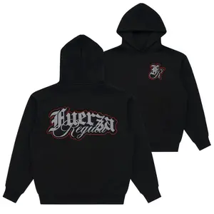 Fuerza Regida Rock Hoodie - Bold Gothic Design with Logo, Black Sweatshirt for Streetwear Fans