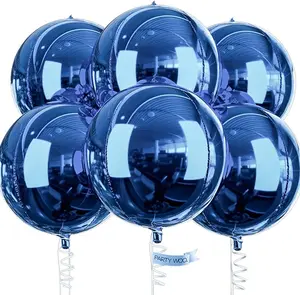 PartyWoo Navy Blue Foil Balloons 6pcs 22 Inch Large Round Foil Big Giant 4D Jumbo Inflatable Mirror Ball Mylar Balloons for Graduation Men Birthday Baby Shower Space Themed Party Decorations