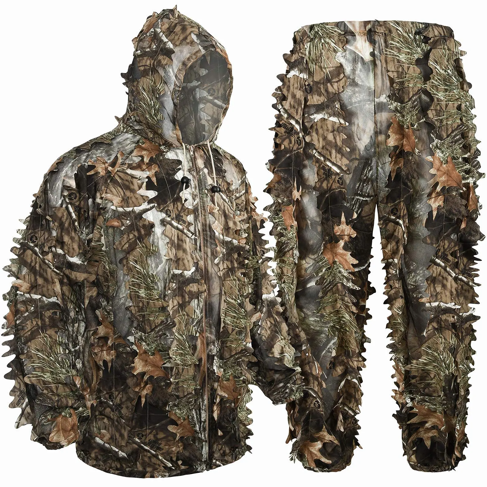 LOOGU Hunting Ghillie Suit 3D Leafy Camo Suit Camouflage Accessories Clothing Fathersdaygift Outdoor Tactical Equipment Survival Kit Free Size Elastic Waist Breathable Mesh Fabric