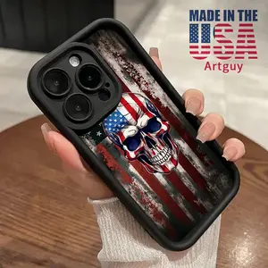 Patriotic Skull Advanced fashion gift Case for iPhone 16 15 14 Pro Max 16E 13 12 11 XR XS Plus Shockproof Full Camera Protection Durable slim Silicone Cover