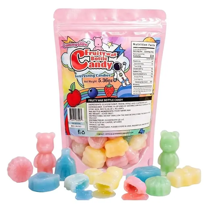 GummyGlow 5.36oz Waxy Fruit-Filled Candy, Chewable Waxy Candy, Retro Nostalgic Novelty Treats, Classic Variety Flavors for Old School Candy Lovers, ASMR Lovers and Gifts