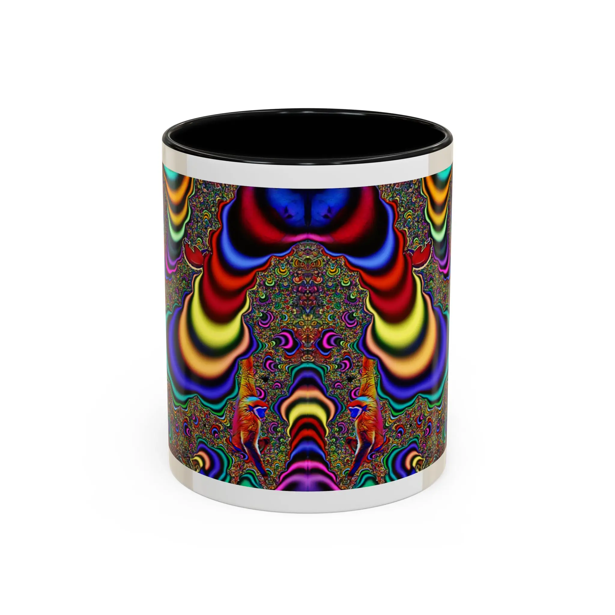 Psychedelic Rainbow Fractal Coffee Mug | Accent Handle, Black Interior