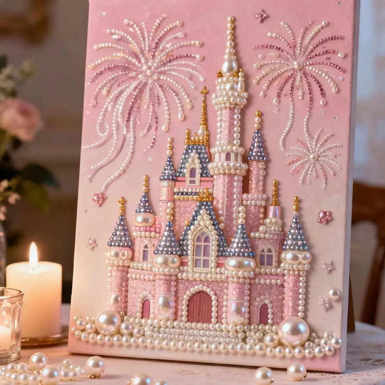 ZaiDoc 5D Sparkling Bead Diamond Art Painting Kit - Paint by Numbers for Adults, Unisex DIY Craft with Fireworks, Romantic Castle, Coastal Scenery Designs, Textured Wall Art Centerpiece, Handmade Souvenir Gift (Requires Assembly)